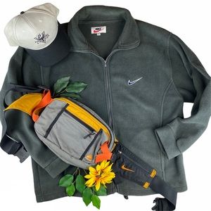 VTG 90s Nike Fleece Full Zip Jacket Swoosh XL Gray